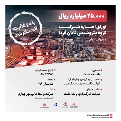 تامین مالی ریالی-تأمین مالی ۲۵ هزار میلیارد ریالی نیروگاه 360 مگاواتی سیکل ترکیبی صبا دهلران با ضمانت بانک ملت و تعهدپذیره‌نویسی تأمین سرمایه بانک ملت